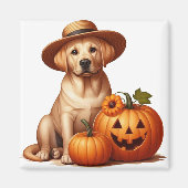 Aimant Chiot du Labrador jaune portant Casquette avec Cit (Devant)