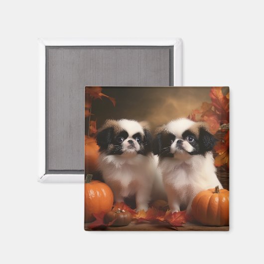 Aimant Chiot japonais Chiot Automne Citrouille délice (Recto/Verso)