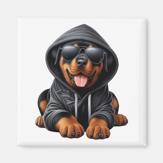 Aimant Chiot Rottweiler en Sweatshirt à capuchon (Devant)