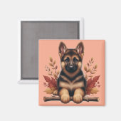 Aimant Chiots Berger Allemand Avec Feuilles D'automne (Recto/Verso)