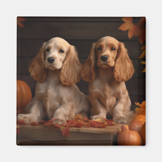 Aimant Chiots Cocker Spaniel Délice d'Automne Citrouille  (Devant)