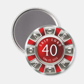 Aimant Chip Casino Vegas 40e anniversaire | argent rouge (Recto/Verso)