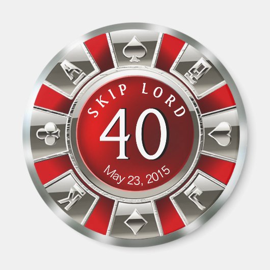 Aimant Chip Casino Vegas 40e anniversaire | argent rouge (Devant)