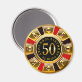 Aimant Chip Casino Vegas 50e anniversaire | or rouge noir (Recto/Verso)