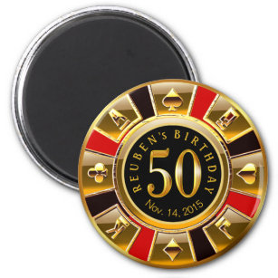 Aimant Chip Casino Vegas 50e anniversaire   or rouge noir
