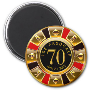 Aimant Chip Casino Vegas 70e anniversaire   or rouge noir