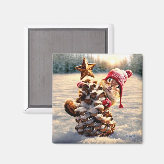 Aimant Chipmunk Avec Pine Cone Tree (Recto/Verso)