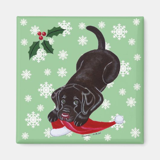 Aimant Chocolat Labrador Chiot et Santa Hat Noël (Devant)