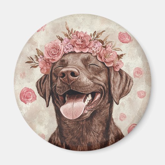 Aimant Chocolat Labrador Retriever Chien Rose Floral (Devant)