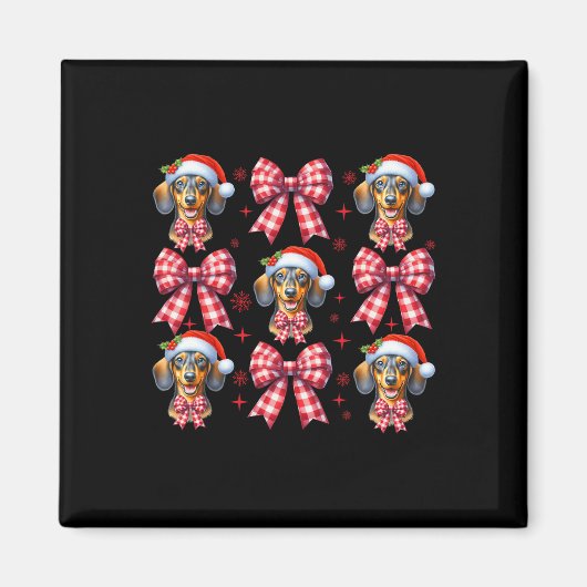 Aimant Chou Dachshund Chien Rouge Coquette Bow Christma (Devant)