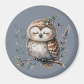 Aimant Chouette à l'aquarelle mignonne avec style boisé f (Devant)