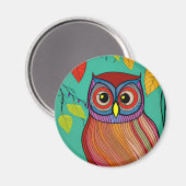 Aimant Chouette Abstraite aux couleurs éclatantes (Recto/Verso)