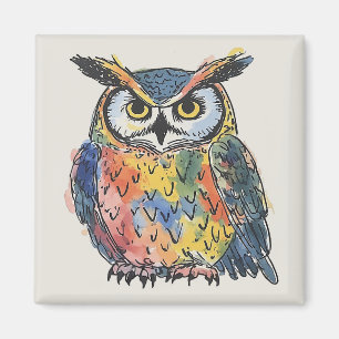 Aimant Chouette aquarelle colorée