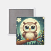 Aimant Chouette bébé la nuit avec lune (Recto/Verso)