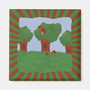 Aimant Chouette dans la conception de Sunburst de chêne A