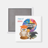 Aimant Chouette de diplôme, casquette de mortier, livres, (Recto/Verso)