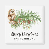 Aimant Chouette de Noël aquarelle (Devant)