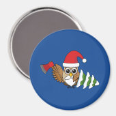 Aimant Chouette de Noël avec renard et pin (Recto/Verso)