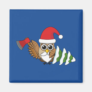 Aimant Chouette de Noël avec renard et pin