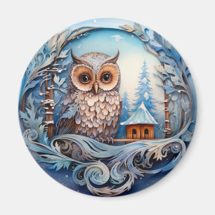 Aimant Chouette des neiges dans un pays des merveilles hi