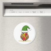 Aimant Chouette elfe de Noël avec présent (In Situ (Lave-vaisselle))
