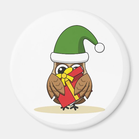 Aimant Chouette elfe de Noël avec présent (Devant)