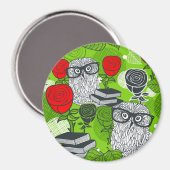 Aimant Chouette en roses rouges (Recto/Verso)