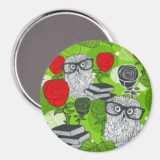 Aimant Chouette en roses rouges (Recto/Verso)