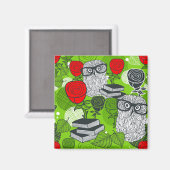 Aimant Chouette en roses rouges (Recto/Verso)