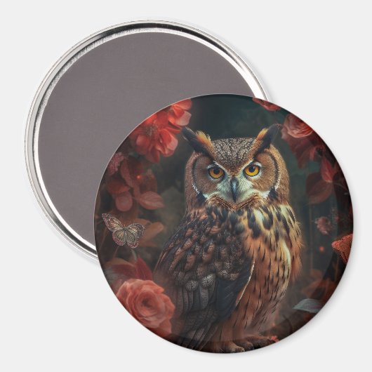 Aimant Chouette et fleurs (Recto/Verso)