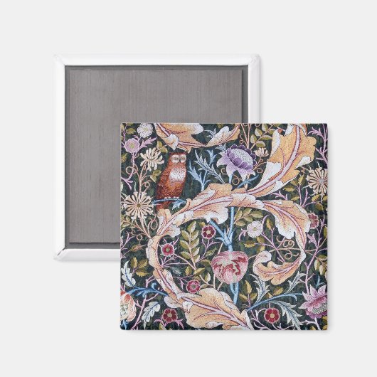 Aimant Chouette et fleurs, William Morris (Recto/Verso)