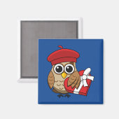 Aimant Chouette mignonne avec béret rouge et boîte cardia (Recto/Verso)