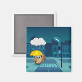 Aimant Chouette mignonne avec parapluie le jour de la plu (Recto/Verso)