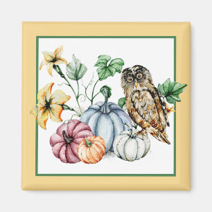 Aimant Chouette mignonne et citrouilles d'automne