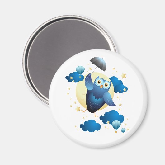 Aimant Chouette mignonne volant avec parapluie (Recto/Verso)