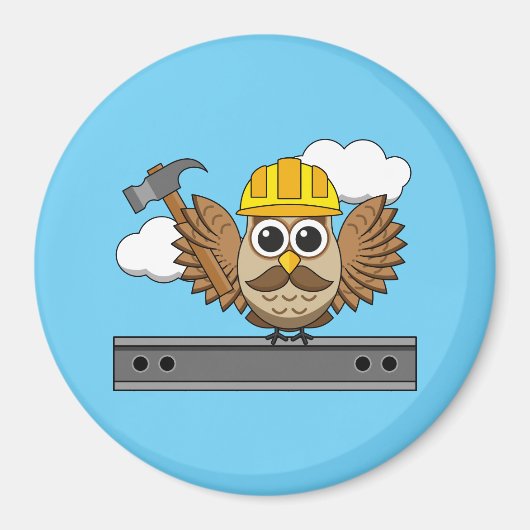 Aimant Chouette ouvrière de construction mignonne avec de (Devant)