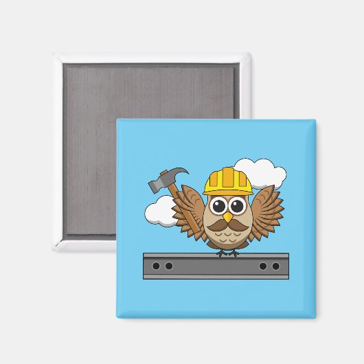 Aimant Chouette ouvrière de construction mignonne avec de (Recto/Verso)