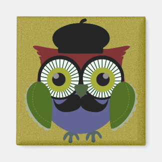 Aimant Chouette rétro avec Moustache