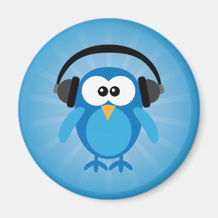 Aimant Chouette Rétro Bleue Funky Avec Casque