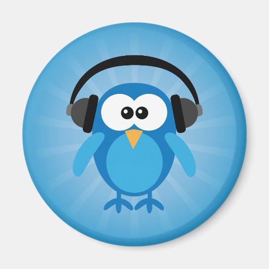Aimant Chouette Rétro Bleue Funky Avec Casque (Devant)