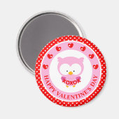 Aimant Chouette rose mignonne et Saint-Valentin coeurs (Recto/Verso)