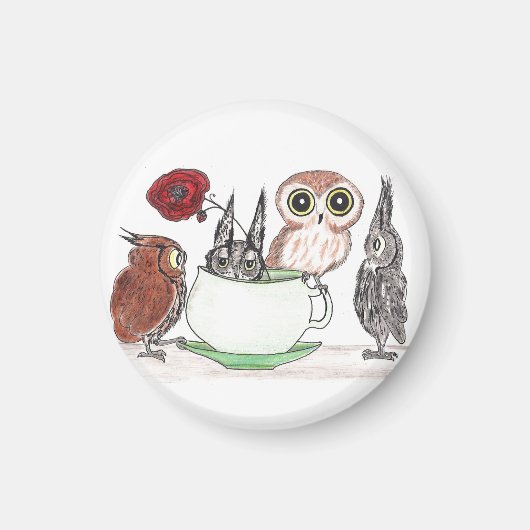 Aimant Chouettes à Teatime (Devant)
