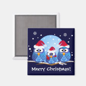 Aimant Chouettes avec chapeaux de Père Noël (Recto/Verso)