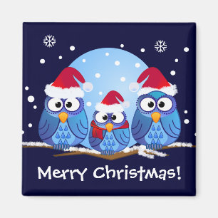 Aimant Chouettes avec chapeaux de Père Noël