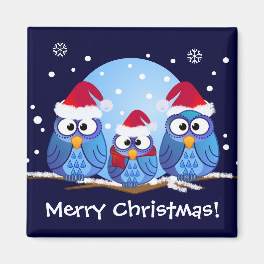 Aimant Chouettes avec chapeaux de Père Noël (Devant)