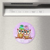 Aimant Chouettes d'aquarelle mignonne Réfrigérateur de cu (In Situ (Lave-vaisselle))