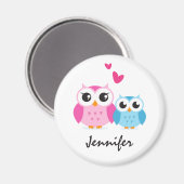 Aimant Chouettes de dessin mignonnes avec le coeur nom pe (Recto/Verso)