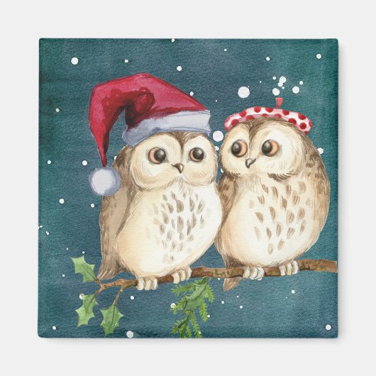 Aimant Chouettes de Noël mignonnes (Devant)