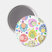 Aimant Chouettes mignonnes et motif de fleurs (Recto/Verso)
