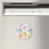 Aimant Chouettes mignonnes et motif de fleurs (In Situ (Lave-vaisselle))
